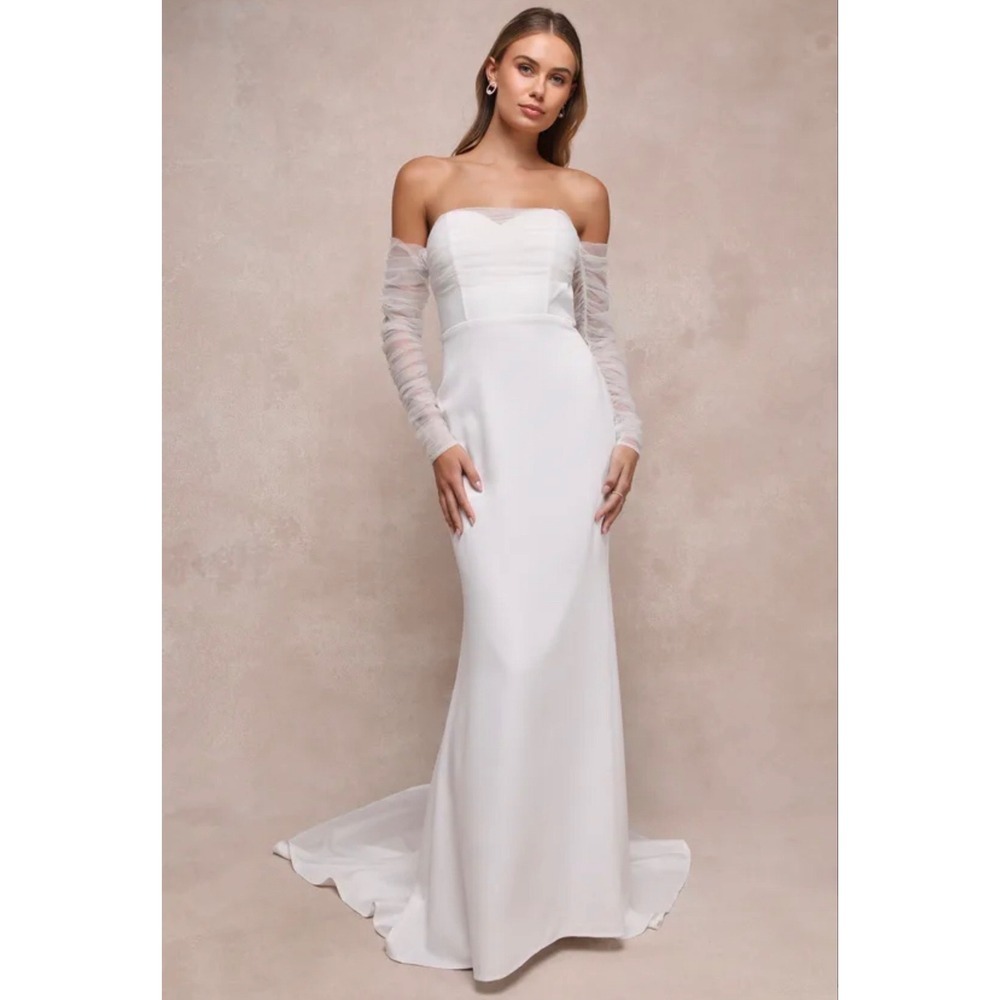Lulus Eternal Bliss White Tulle Off-the-Shoulder Bustier Maxi Dress